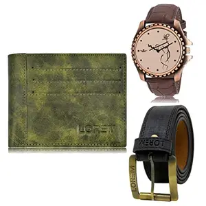 LOREM Mens Combo of Watch with Artificial Leather Wallet & Belt FZ-LR65-WL17-BL01