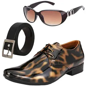 Vitoria Fashionable Men Formal Shoes with Free Belt & Women Gaga Brown Sunglasses Combo/7