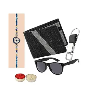Relish Brother Rakhi Gift Pack - Wallet, Keychain, Sunglass, Rakhi with Roli Chawal Pack for Bhai Gift Combo | Raksha Bandhan Rakhi Gift Combo for Bhaiya.