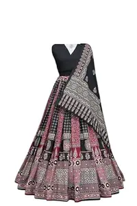 Women's Trending Designeer Tussar Silk Lehenga Choli Print with Foil Work With Unstitched Blouse Patola Print Adorned with Foil Work For Navrati || Wedding || Festival