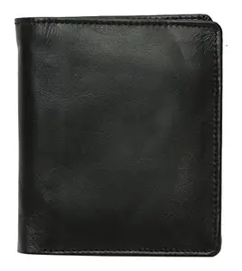 BLU WHALE Genuine Leather Black Men's Bi-Fold Wallet