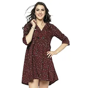SERA Women's Polyester Fit and Flare Above The Knee Casual Dress (LA2880- Burgundy_XL)