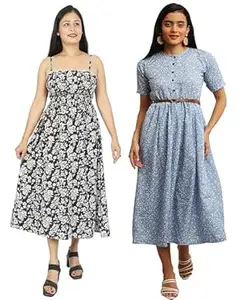 Miranga Women's Knee Length Dress, Pack of 2