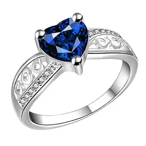 Peora Blue Heart Beauty Austrian Crystal Silver Plated Ring For Women and Girls - Valentines Gift for Her