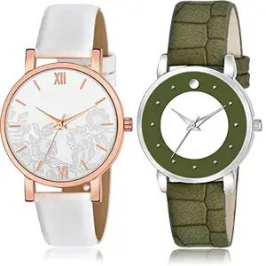 NEUTRON Designer Analog White and Green Color Dial Women Watch - G543-GM336 (Pack of 2)