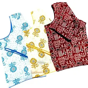 Pure Cotton Women’s Floral Blouse | Round Neck and Short Sleeves | Soft & Lightweight Fabric | Ideal for Office, Summer Outing | Stylish & Comfortable Look (Blue Yellow-M.HATI, 38)