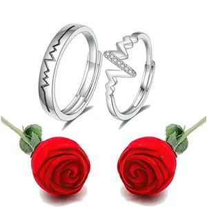 Valentine Gift By Fashion Frill Rings For Women Crystal Silver Plated Heart Adjustable Silver Finger Couple Ring For Women Girls Men With Red Rose Love Gifts