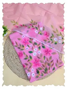 Women Kota Doria Suit with Hand Brush Paint – Unstitched Dress Material 2.5 Meter Top & Dupatta Only No Bottom (Handloom Cloth Store) HCS4HBPS (Pink White)