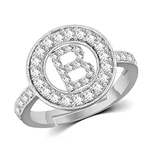 MEENAZ Heart Name Alphabet Letter Initial B Silver Rings for girls women girlfriend Men Boys ring for girl Love American diamond Adjustable Valentine Crystal cz ad Stone Cubic Zirconia Gold Ring-260