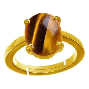 DAURAYA GEMS 5.11 Carat Natural Tiger Eye Oval Cut Gemstone Astrological Gold Ring Original Certified for Men's and Women's (NOP065)