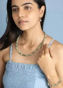 Hithara Dewlight Grace: Prehnite Gemstone Necklace – Handcrafted Serenity in Soft Green
