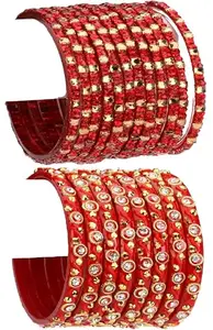 Somil Combo Of Party & Wedding Colorful Glass Bangle/Kada, Pack Of 24, Red,Red
