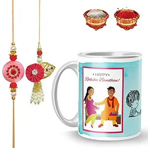 Manonita Rakhi Gift for Brother, bhaiya bhabhi, Gift Set (Rakshabandhan Mug, Roli,Chawal) BX-MUG-27