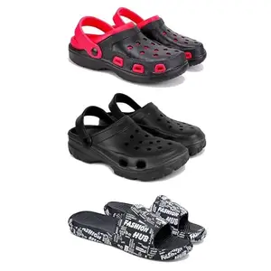 DRACKFOOT-Lightweight Classic Clogs || Sandals with Slider Adjustable Back Strap for Men-Combo(3)_S-3017-3123-3103-7 Black