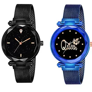 Talgo Casual Analogue New Unique Designer Black Dial Black & Blue Magnet Strap Wrist Watch - for Women & Girls