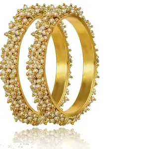 Gold Plated Bangle Bracelet with Pearl Accents set of 2 (2.2)