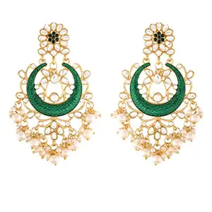 Amazon Brand - Anarva Women 18K Gold Plated Traditional Handcrafted Green Meena Work Earring Glided With Kundan & Pearls (E2794G)
