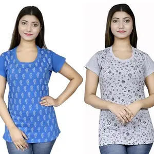 Women's Printed Round Neck T-Shirt () RG-Basic-HUK-FIROJI-PHOL-PATI-Grey-L