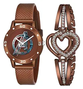 Red Robin Alluring Analogue Brown Dial Brown Rubber Strap Graceful Stylish Wrist Watch for Women, Pack of 2 - AVO-Avengers-BRW-D-BRW-SFR-Heart-BRW-Bracelet