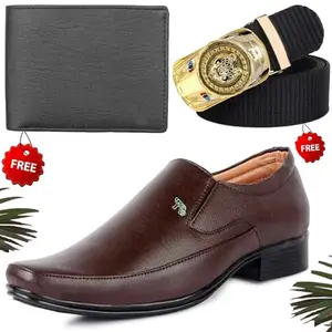 Relaxed Trendy Formal Shoes/Party Shoes/Shoes Combo with Free Wallet & Belt for Men and Boys (BAZAAR5791_VTOR-BLK-2006) Multicolor