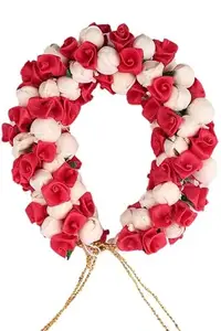 LYTIX Pack of 1, Pink Rose with White Mogra Flower Gajra Floral Bun Bridal Mogra Rose Flower