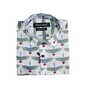 Touch Mate TSS Sanganeri Print Off-White(Green/Blue Bird) Animal Design Men's Shirt (Half Sleeve) (2XL)