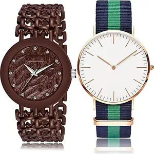 NIKOLA Collection Analog Brown and White Color Dial Women Watch - G569-GC20 (Pack of 2)
