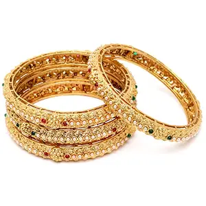 Karatcart Set of 4 Gold Plated Pearl Ball Studded Bangles for Women