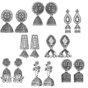 Fashion Frill Vintage Earring For Women Silver Oxidised Small Earring For Women And Girls Pair Of 8