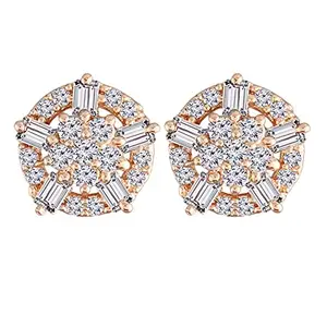 I Jewels Valentines Special Stylish Latest Fashion Rose Gold Plated Fashion Cubic Zirconia American Diamoand Round Stud Earrings For Women/Girls (E2892)