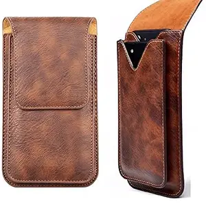 ConnectPoint 2 Pocket Pu Leather Belt Clip Case with Double Mobile Pocket Pouch Cover, Holster Belt Clip Case Magnetic Cover for Samsung Galaxy S23 FE 5G - Brown