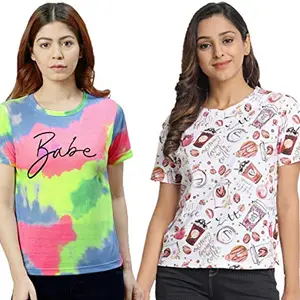 JUNEBERRY® Women's Cotton Half Sleeve Printed Combo T-Shirt(Medium, MultiBabe)-Pack of 2