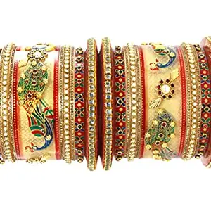IMPREXIS STORE Kundan Red Colour Bangle Rajasthani Rajwadi Set for Women/Girls for Any Occasion (2.4)