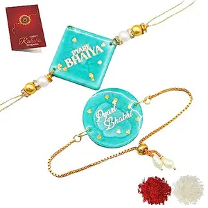 Piepot Handmade Resin Rakhi For Brother Comes With Free Roli Chawal And Greeting Card Pack Of 1 Length 20 Cm Color Sea Green Rakhi For Bhai, Bhaiya, Eleder, Lovely, Brave, Younger Brother
