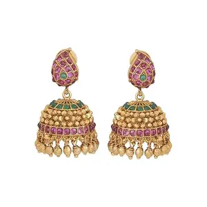 Kushal's Fashion Jewellery Ruby-Green Gold Plated Ethnic Antique Earring - 406085