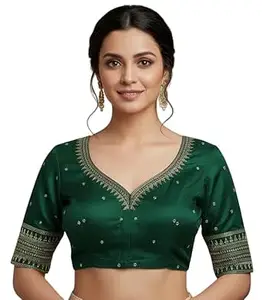 Women's Silk Embroidered Half Sleeve Blouse Piece Work Readymade Blouse for Women | Any Occasion || Saree Blouse (Maroon, 38)