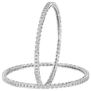 Peora Silver Plated White Cubic Zirconia Studded Bangle Set Ethnic Fashion Jewellery Gift for Women (2.6 inch)