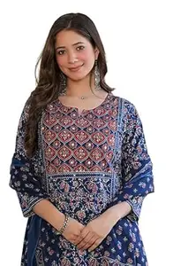 Amayra Women's Pure Cotton Printed Straight Kurta Set with Palazzo Pants & Dupatta|Ethnic wear|Kurti Suit Set for Women