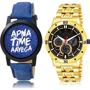 NIKOLA Designer Analog Blue and Gold Color Dial Men Watch - BO41-(72-S-21) (Pack of 2)