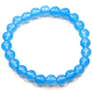 RRJEWELZ 8mm Natural Gemstone Blue Jade Round shape Smooth cut beads 7 inch stretchable bracelet for women. | STBR_RR_W_02111