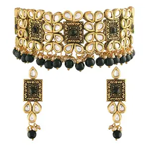 Amazon Brand - Anarva Women 18K Gold Plated Traditional Handcrafted Choker Necklace Jewellery Set Encased With Faux Stone Studded & Pearl/Girls (K7082B)