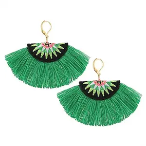 Shining Diva Fashion Bohemian Tassel Fancy Earrings for Women & Girls (Green) (9205er)