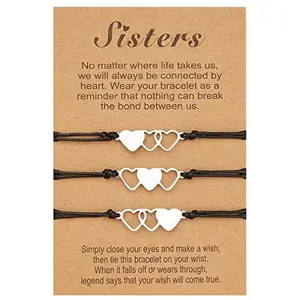 SANNIDHI® Friendship Bracelet for 3 Girls Stylish Adjustable Matching Heart Bracelets for Sisters, Bestie Girls Women Best Friends Bracelet for Girls Gift - 3 Pcs