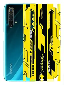 AtOdds - Realme X3 Super Zoom Mobile Back Skin Rear Screen Guard Protector Film Wrap with Camera Protector (Coverage - Back+Camera+Sides) (Yellow Cyberpunk)