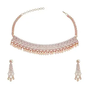 Kushal's Fashion Jewellery White Rose Gold Plated Zircon Necklace Set - 410171