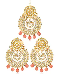 Karatcart Gold Plated Pink Metal Antique Fashion Chandbali Hook Dangler Earrings for Women