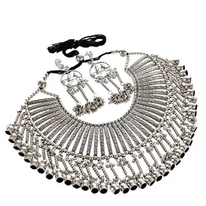 Lucky Jewellery Oxidised boho Garba Silver Plated Jewelry Fancy Navratri Dandia Jewellery Choker Set With Matching Earring For Girls & Women (540-M5SO-980-S)