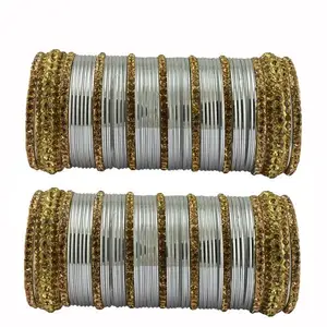 Vidhya Kangan Gray Brass Stone Stud Bangle (ban28452-2.9)