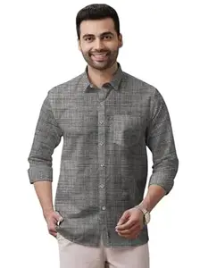 Men's Khaadhi Cotton Long Sleeves Striped Spread Collar Neck Casaul Shirt