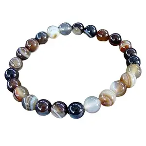 RRJEWELZ 8mm Natural Gemstone Brown Coffee Agate Round shape Smooth cut beads 7.5 inch stretchable bracelet for men. | STBR_RR_M_02401